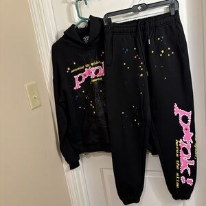 Sp5der Hoodie & Pants Black Sp5der Worldwide Sweat Suit Hoodie & Pants